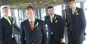 The groom and his guys get their photo taken in White Rock by Vancouver wedding photographer